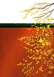 手绘古风红墙迎春花 手绘古风红墙迎春花
