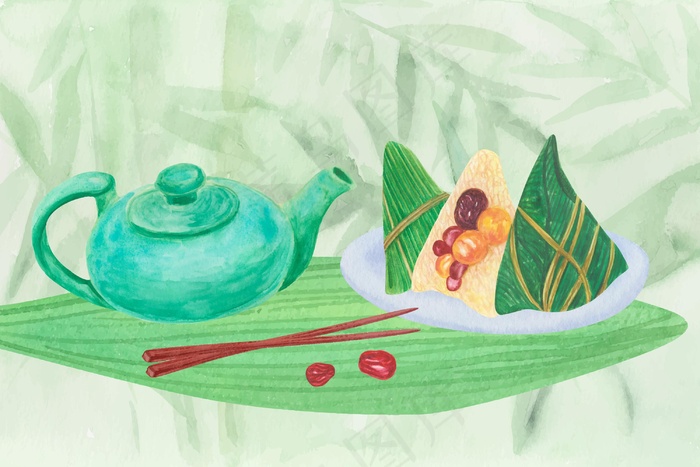 茶壶和粽子的背景eps,ai矢量模版下载