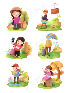 人物旅游创意小清新插图国庆节旅