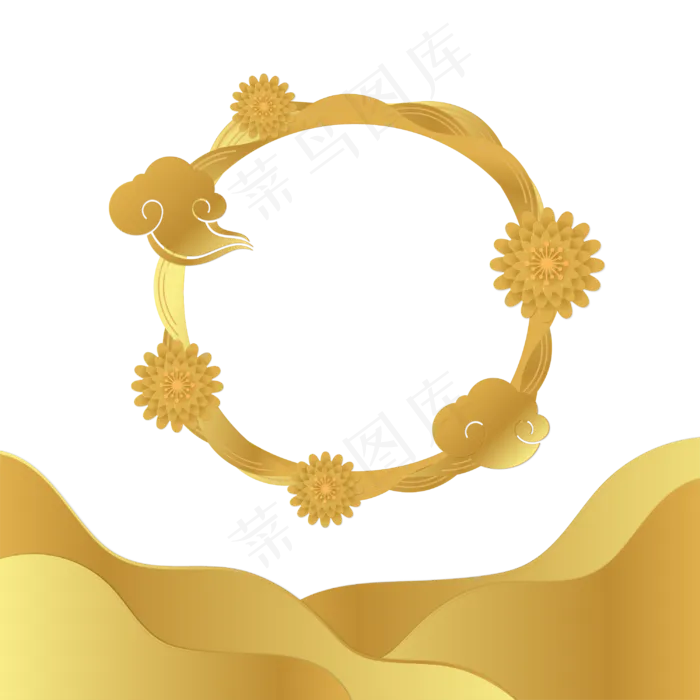 中秋节金色圆环云纹和花朵(3545X5315(DPI:300))ai矢量模版下载