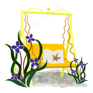 立秋季节秋千旁蓝花盛开