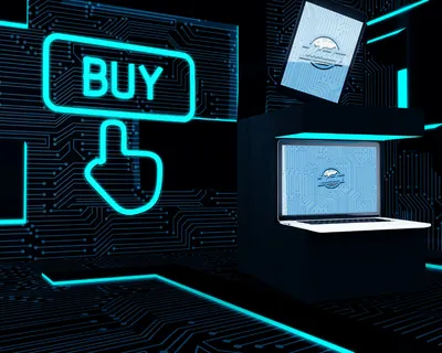 电子设备设置在霓虹灯购买标志旁边