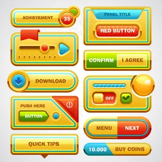 游戏用户界面元素按钮，进度条，图标和游戏字段