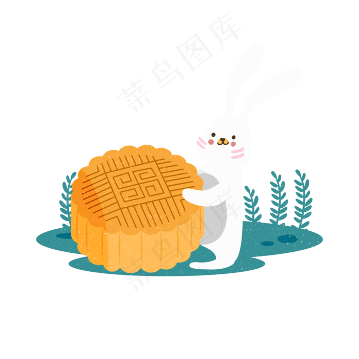 中秋节元素手绘小清新月饼兔子