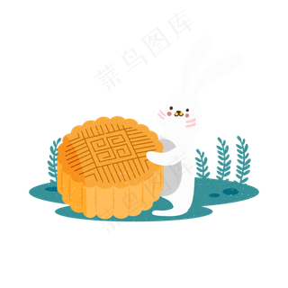 中秋节元素手绘小清新月饼兔子