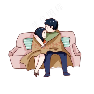 手绘卡通七夕节情侣