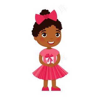 拿着节日礼盒的小女孩。深色皮肤的孩子和情人节