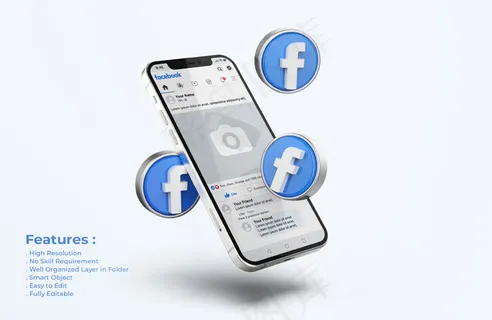 带有3d图标的手机模型样机上的Facebook 带有3d图标的手机模型样机上的Facebook