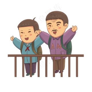 重阳节父子登高远望手绘