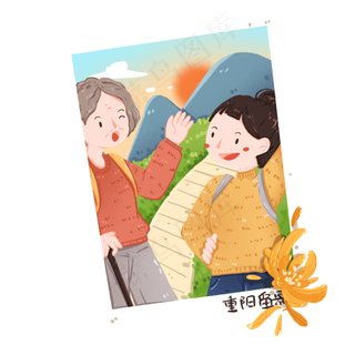 重阳节母女登山合照