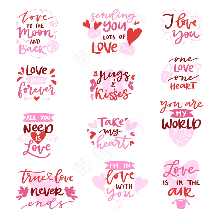 Love可爱的书法可爱的字母iloveyou用心形符号为情人在情人节心爱的卡片插图孤立在白色背景上eps,ai矢量模版下载