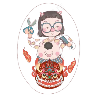 春节猪年2月2农历美发剃头PNG