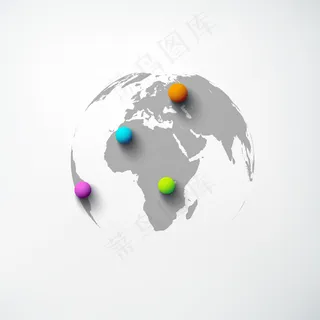 Web抽象世界模板，带有球形和白色隔离带上的彩色圆形插针
