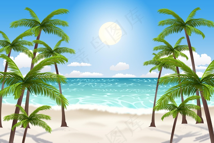 夏季景观-缩放背景eps,ai矢量模版下载