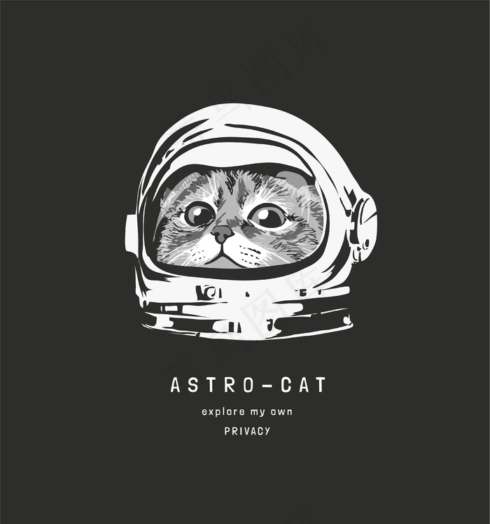 宇航员头盔插图中带有可爱猫的Astrocat标语eps,ai矢量模版下载