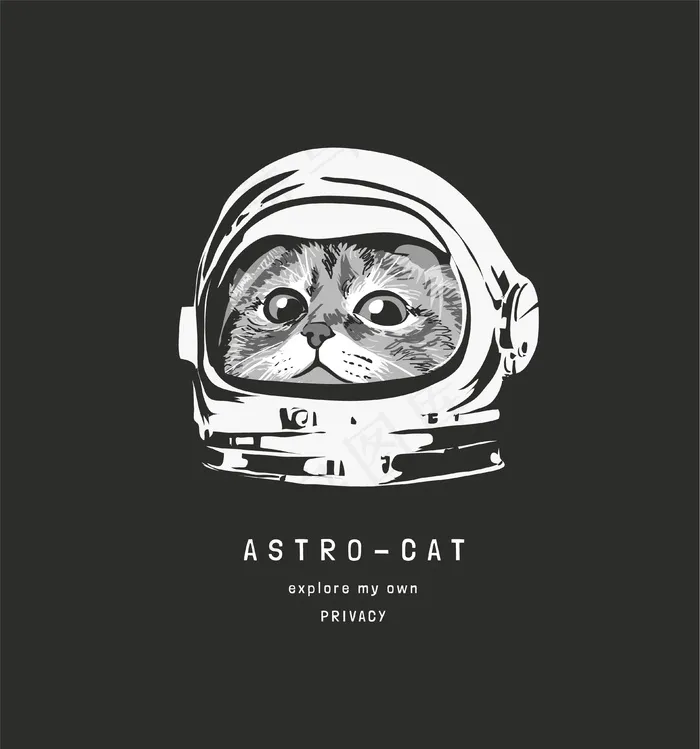 宇航员头盔插图中带有可爱猫的Astrocat标语eps,ai矢量模版下载