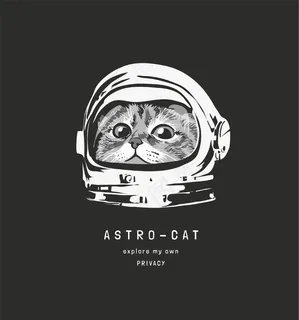 宇航员头盔插图中带有可爱猫的Astrocat标语