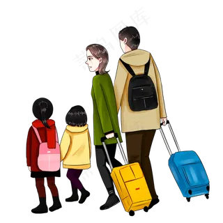 春节春运回家旅行旅游手绘卡通家