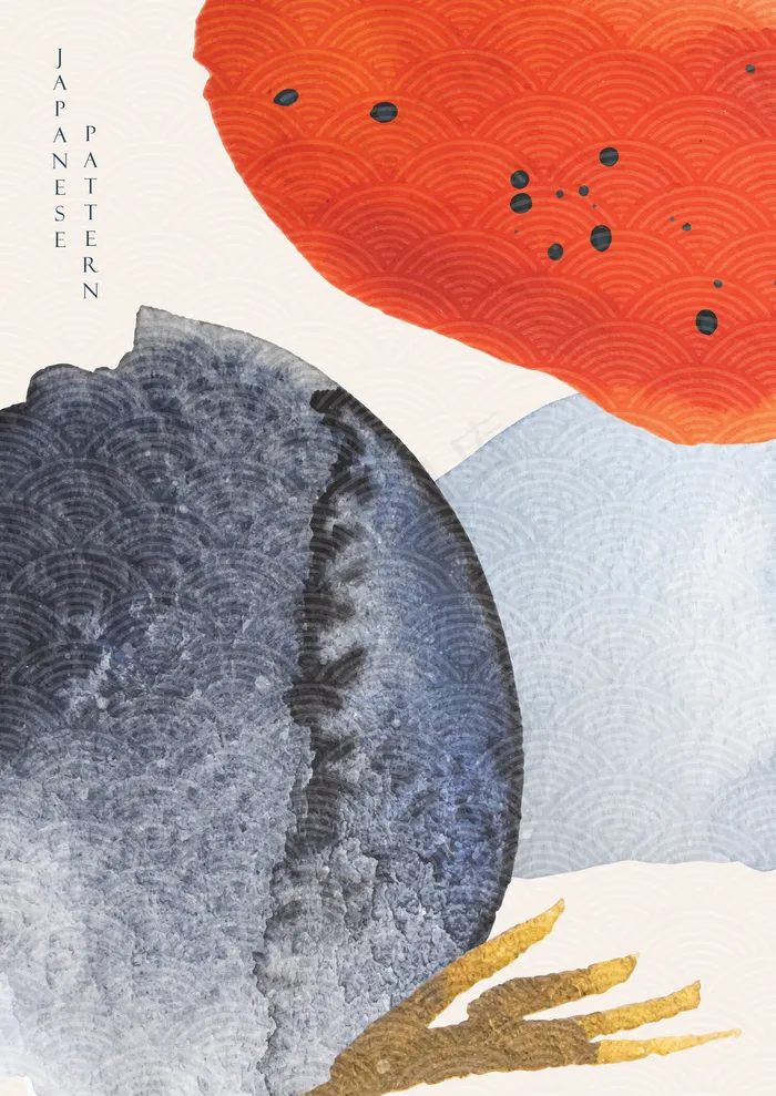 抽象艺术背景与水彩纹理。亚洲风格的日本波浪图案和笔刷模板插图。eps,ai矢量模版下载