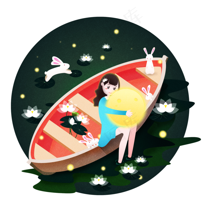 中秋节跟月兔一起赏月矢量设计元