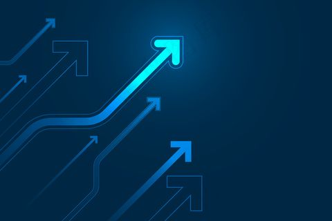 深蓝色背景上的亮箭头向上电路,带有复制空间复制插图,业务增长概念。 深蓝色背景上的亮箭头向上电路,带有复制空间复制插图,业务增长概念。