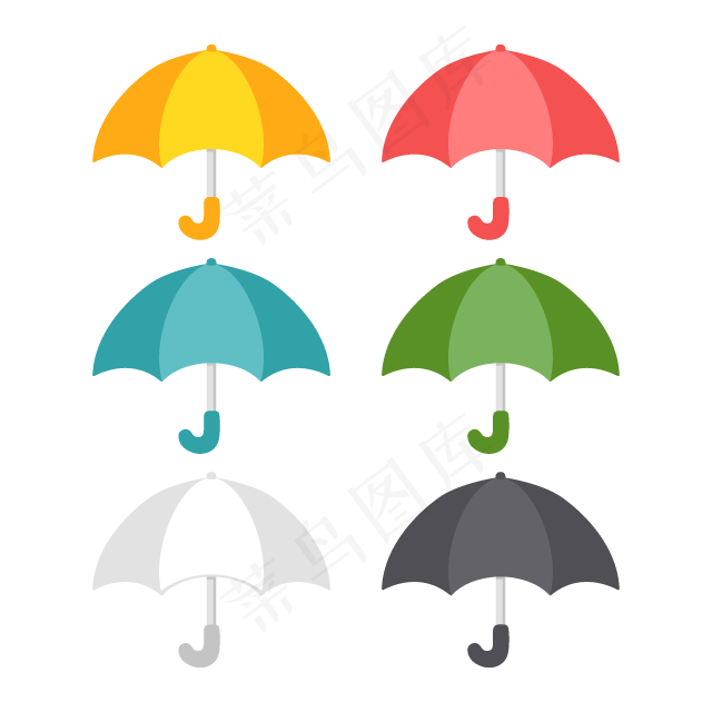 六色雨伞卡通可爱清新物料元素矢量动漫素材
