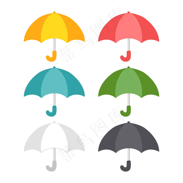 六色雨伞卡通可爱清新物料元素矢量动漫素材