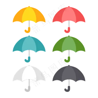 六色雨伞卡通可爱清新物料元素矢量动漫素材