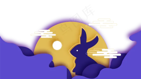 中秋节兔子月亮剪纸风