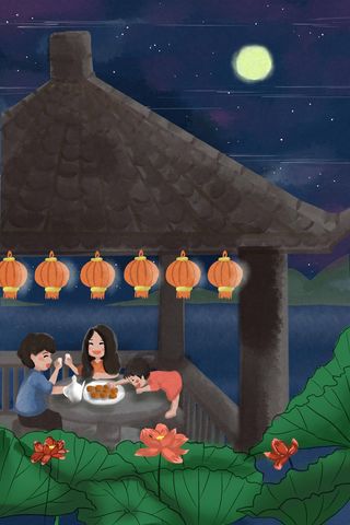 中秋湖边亭对酒赏月中秋