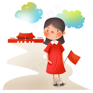 国庆节游玩的女孩