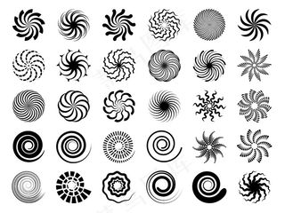 径向涡流。催眠黑色形状圆形符号集合。
