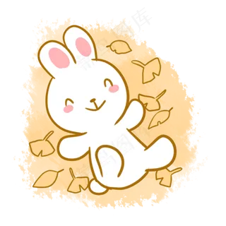 躺在落叶堆的白兔