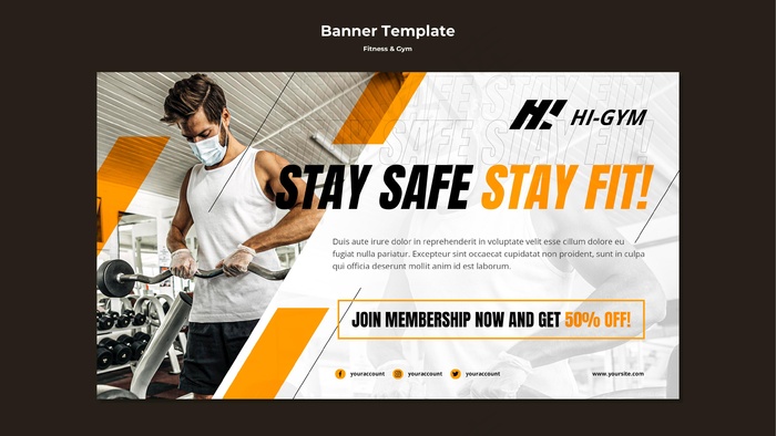 流行期间在健身房锻炼的横幅banner
