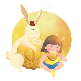 中秋月圆吃月饼女生png