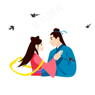 卡通牛郎和织女相会免扣图