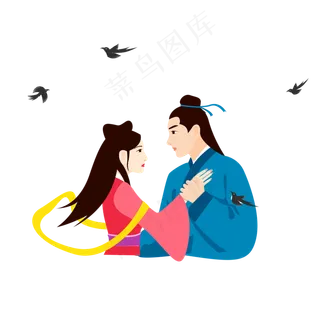 卡通牛郎和织女相会免扣图