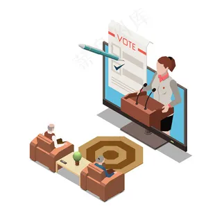 在客厅中使用电视和演示者进行在线演示