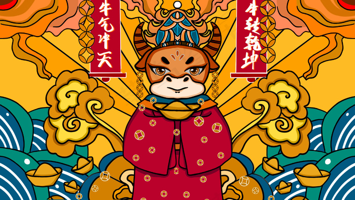 牛年国潮中国风新年(2880*1620px 300 dpi )psd模版下载