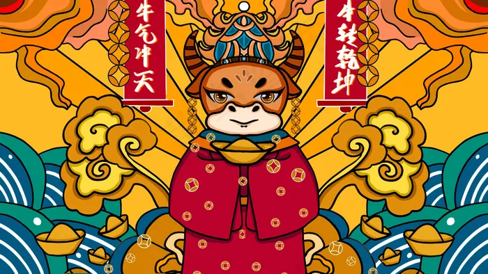 牛年国潮中国风新年(2880*1620px 300 dpi )psd模版下载