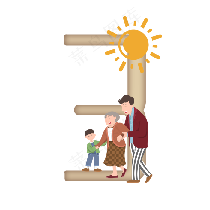 卡通老奶奶重阳节数字3