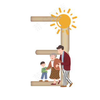 卡通老奶奶重阳节数字3