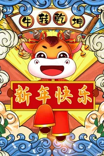 牛年插画 牛年海报 新春海报