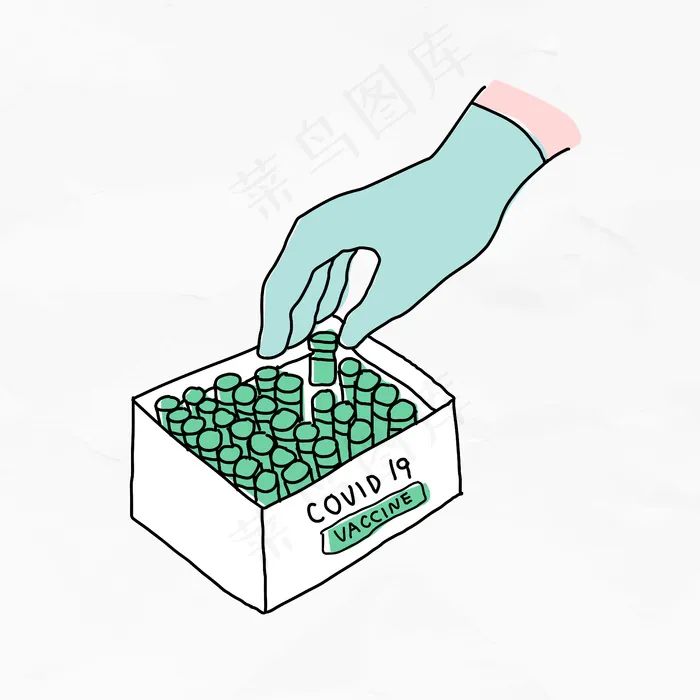 用于临床试验的 Covid-19 疫苗分发涂鸦插图eps,ai矢量模版下载