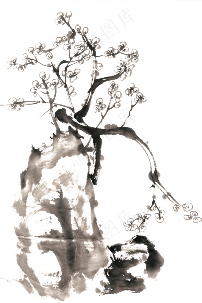 梅花水墨画PNG免抠素材(4724X7087(DPI:300))psd模版下载
