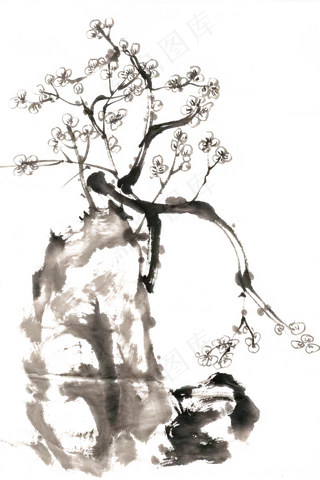 梅花水墨画PNG免抠素材