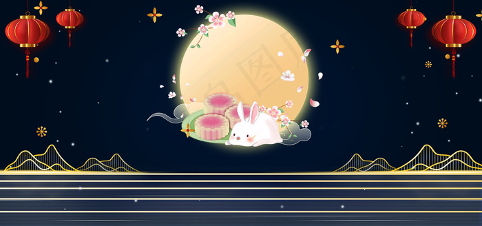 简约手绘中秋大气背景