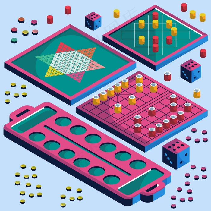 棋盘游戏集合等轴测样式eps,ai矢量模版下载