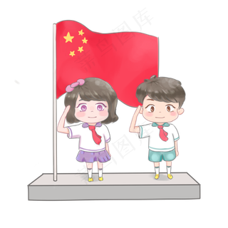 卡通手绘开学日上学的小学生