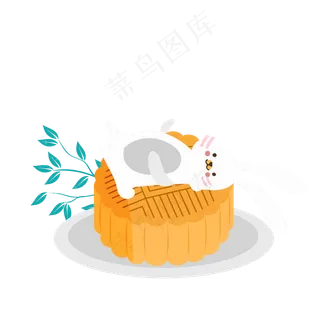 中秋节元素手绘小清新月饼兔子